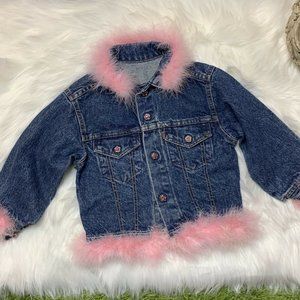 Little Levis Denim Jacket Jean Pink Fur gems snaps